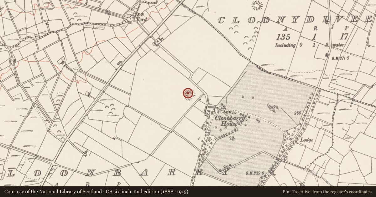 Ordnance Survey six-inch map, 2nd edition (1888–1915) covering the location of Ringfort - rath, Cloonbarry, County Sligo, with a pin at the register's coordinates