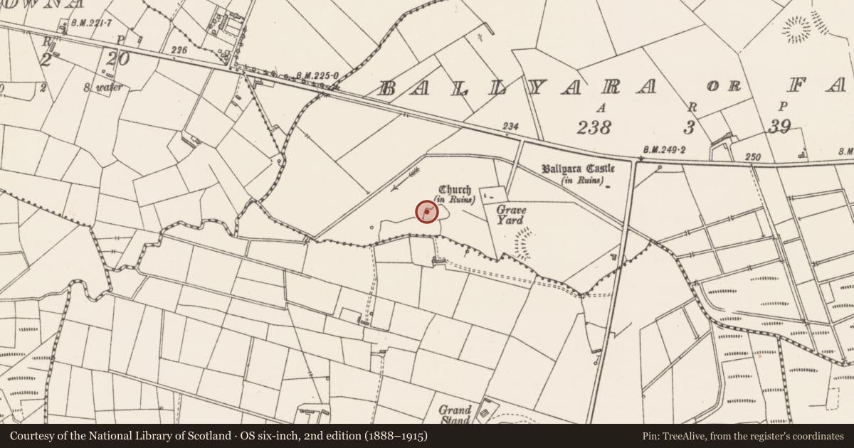Ordnance Survey six-inch map, 2nd edition (1888–1915) covering the location of Enclosure, Ballyara Or Falduff, County Sligo, with a pin at the register's coordinates