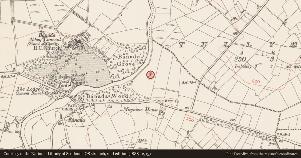 Ordnance Survey six-inch map, 2nd edition (1888–1915) covering the location of Enclosure, Banada, County Sligo, with a pin at the register's coordinates