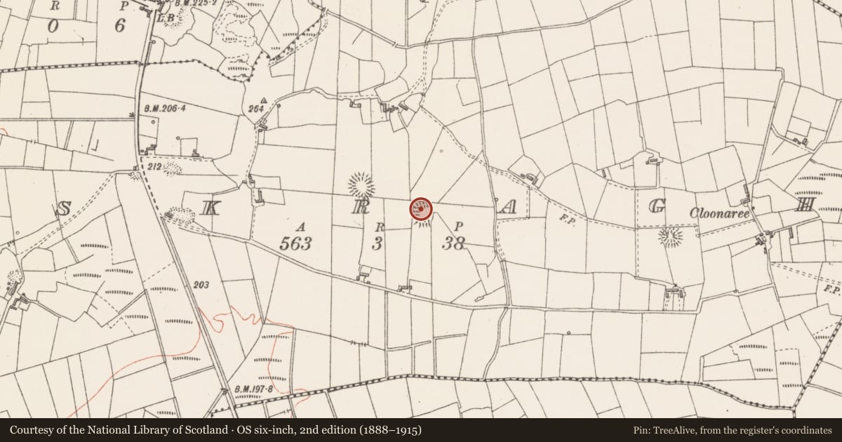 Ordnance Survey six-inch map, 2nd edition (1888–1915) covering the location of Ringfort - rath, Eskragh, County Sligo, with a pin at the register's coordinates
