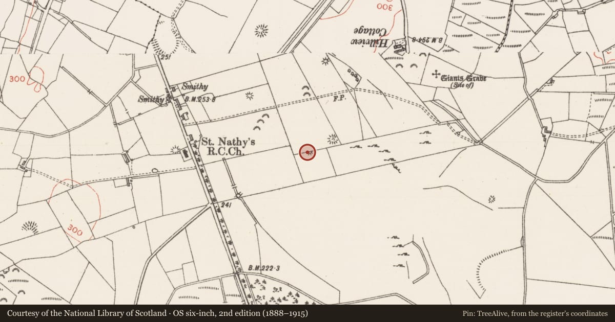 Ordnance Survey six-inch map, 2nd edition (1888–1915) covering the location of Barrow - unclassified, Achonry, County Sligo, with a pin at the register's coordinates