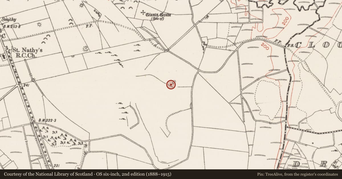 Ordnance Survey six-inch map, 2nd edition (1888–1915) covering the location of Quarry, Achonry, County Sligo, with a pin at the register's coordinates