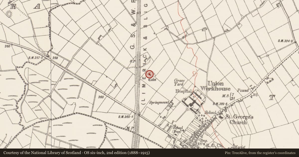 Ordnance Survey six-inch map, 2nd edition (1888–1915) covering the location of Souterrain, Carrowntober, County Sligo, with a pin at the register's coordinates