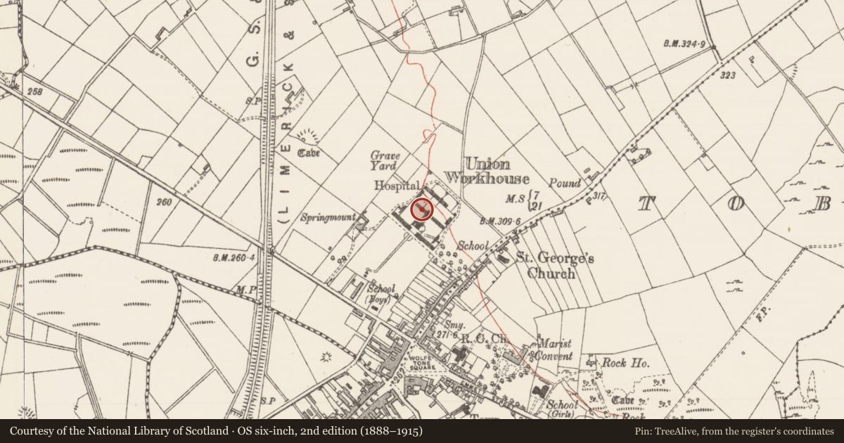 Ordnance Survey six-inch map, 2nd edition (1888–1915) covering the location of Souterrain, Carrowntober, County Sligo, with a pin at the register's coordinates