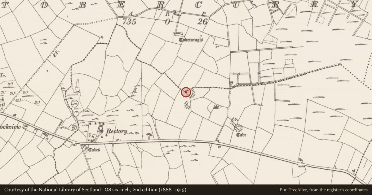 Ordnance Survey six-inch map, 2nd edition (1888–1915) covering the location of Enclosure, Oghambaun, County Sligo, with a pin at the register's coordinates