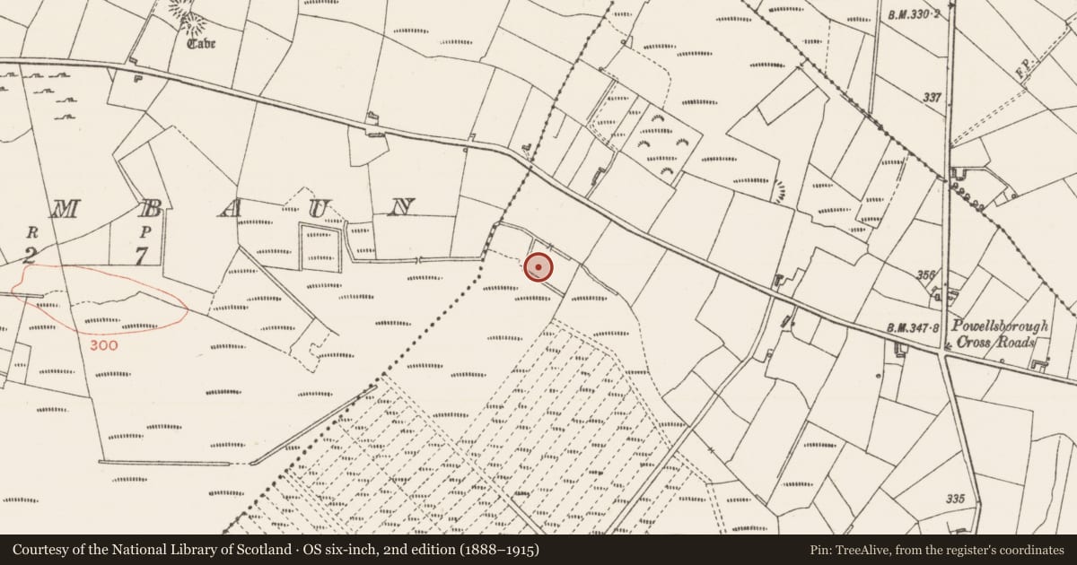 Ordnance Survey six-inch map, 2nd edition (1888–1915) covering the location of Enclosure, Powellsborough, County Sligo, with a pin at the register's coordinates