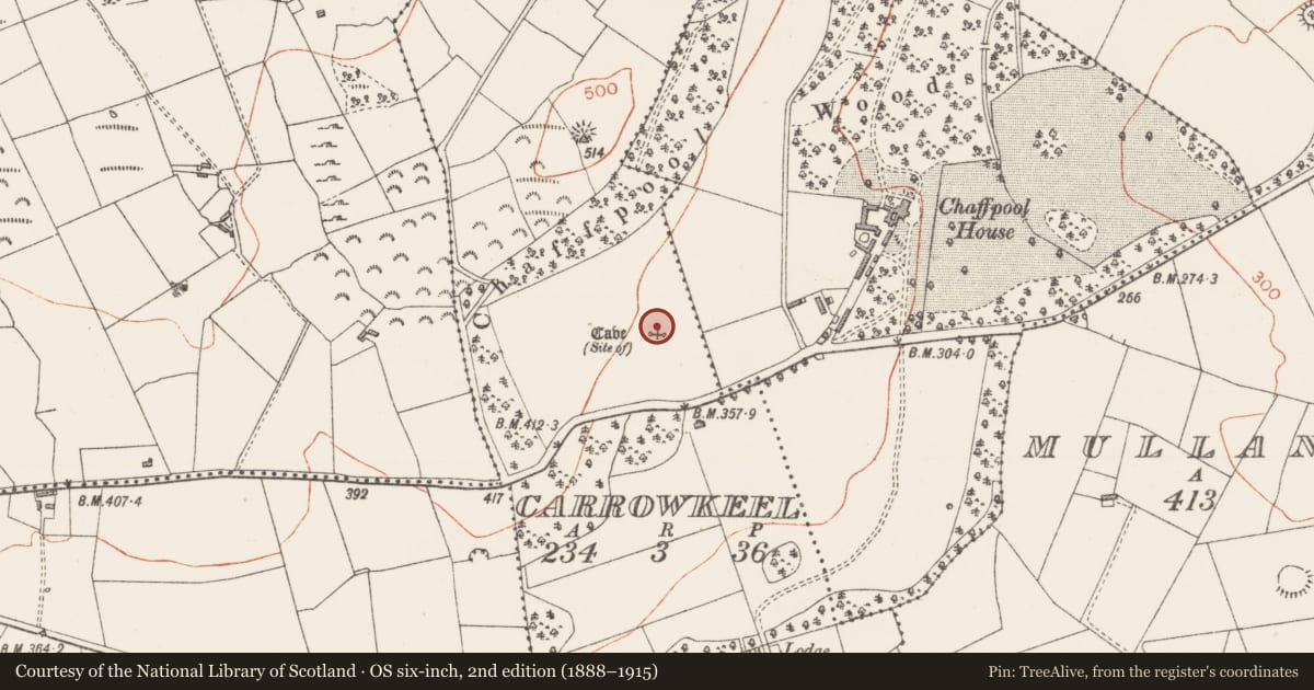 Ordnance Survey six-inch map, 2nd edition (1888–1915) covering the location of Ringfort - rath, Carrowkeel, County Sligo, with a pin at the register's coordinates