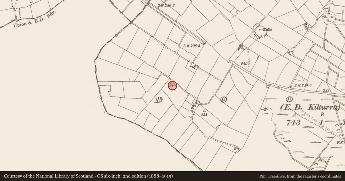 Ordnance Survey six-inch map, 2nd edition (1888–1915) covering the location of Ringfort - rath, Doobeg, County Sligo, with a pin at the register's coordinates