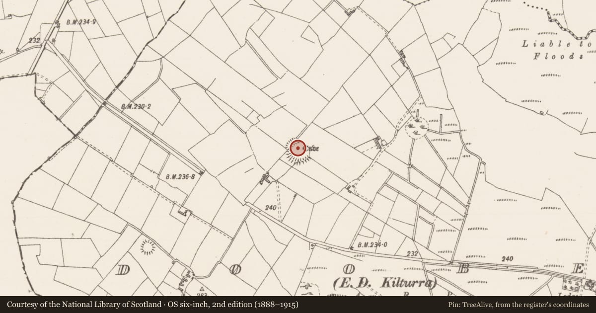 Ordnance Survey six-inch map, 2nd edition (1888–1915) covering the location of Souterrain, Doobeg, County Sligo, with a pin at the register's coordinates