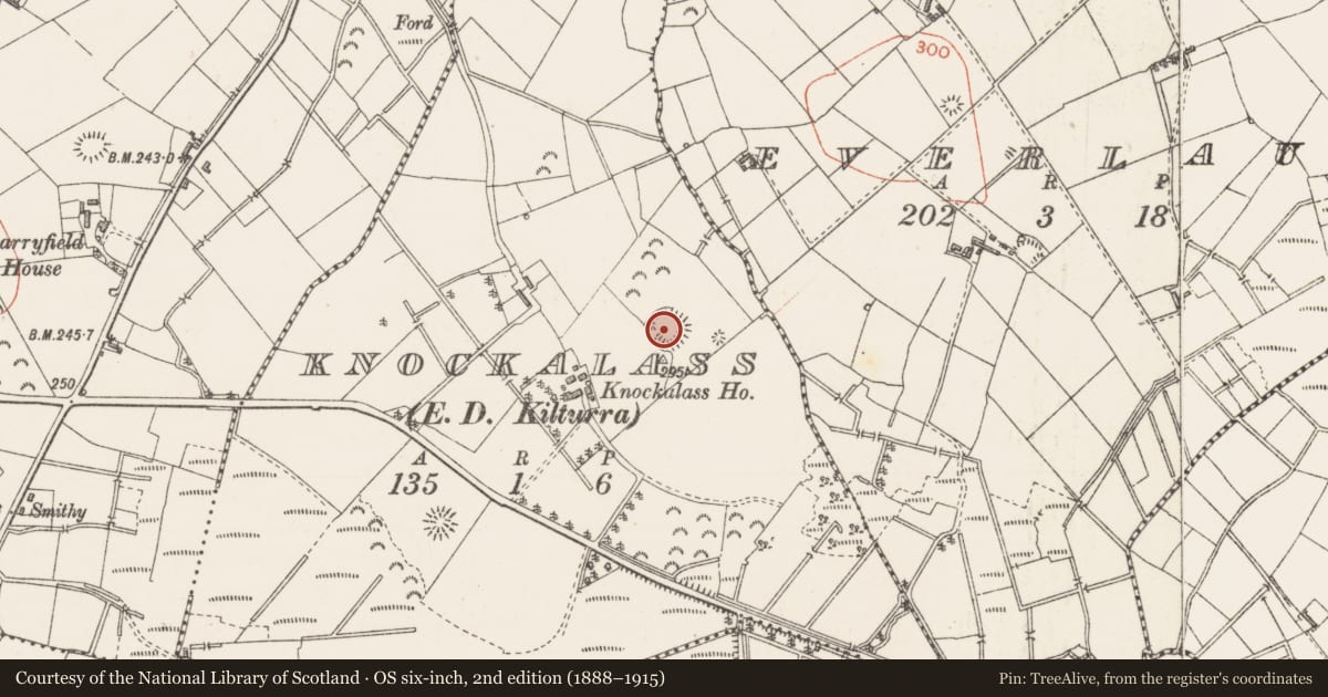 Ordnance Survey six-inch map, 2nd edition (1888–1915) covering the location of Ringfort - rath, Knockalass, County Sligo, with a pin at the register's coordinates