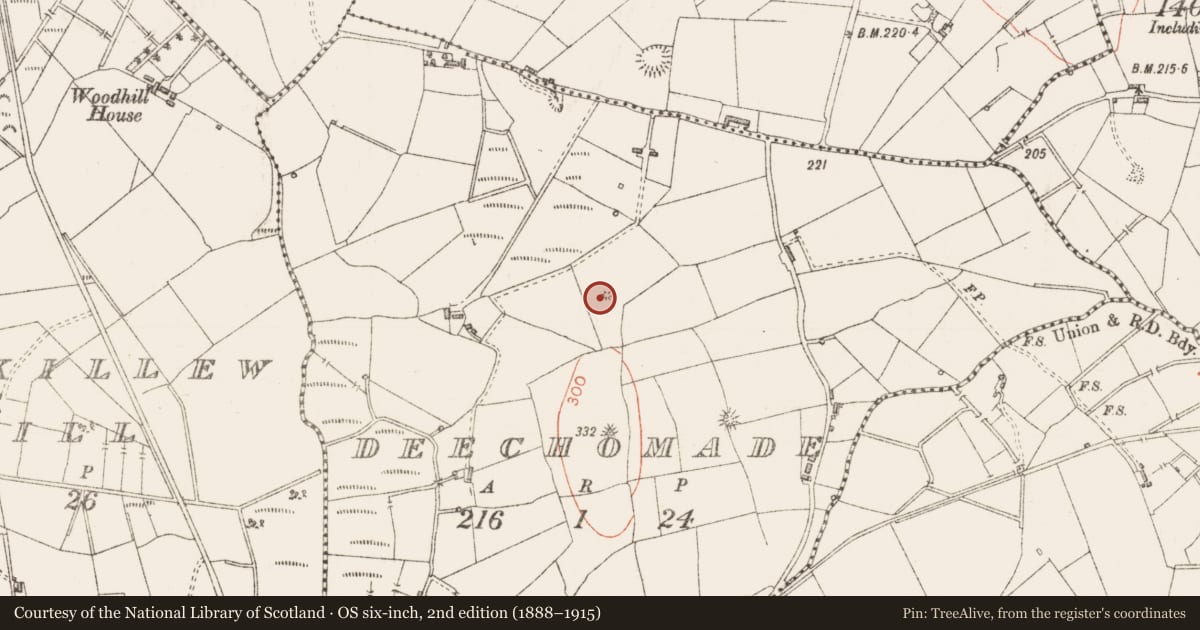 Ordnance Survey six-inch map, 2nd edition (1888–1915) covering the location of Barrow - embanked barrow, Deechomade, County Sligo, with a pin at the register's coordinates