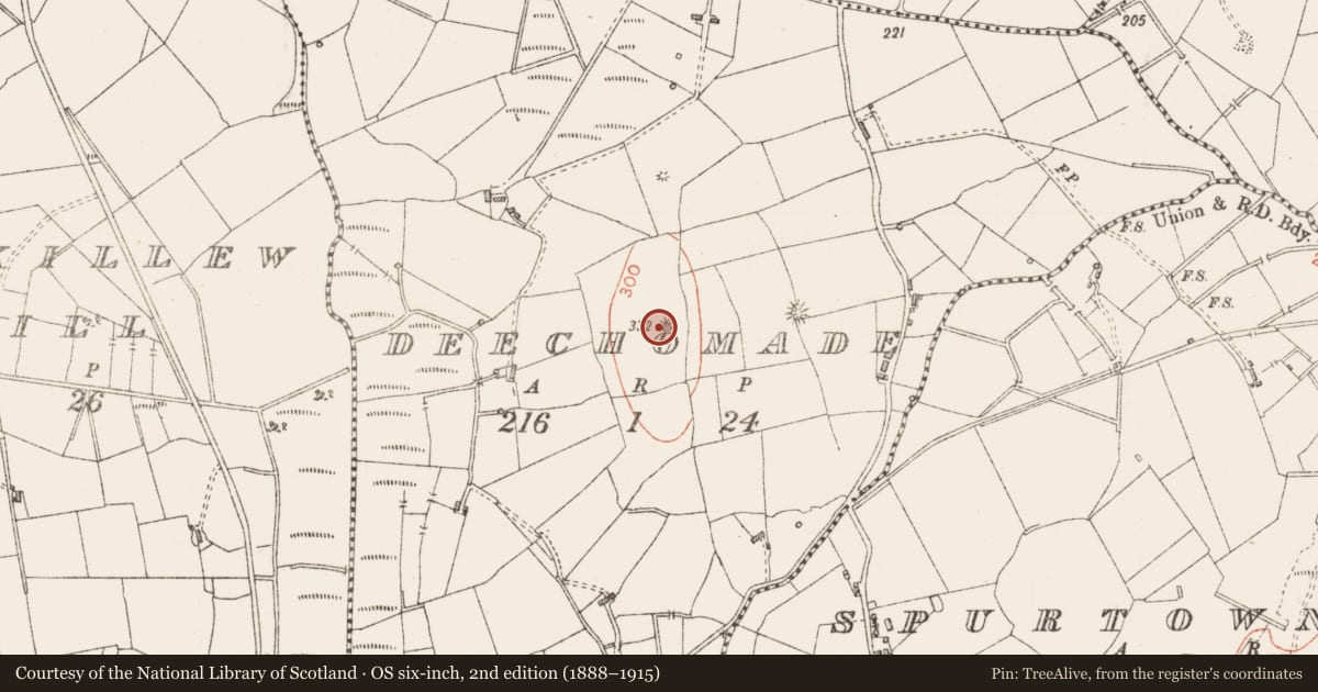 Ordnance Survey six-inch map, 2nd edition (1888–1915) covering the location of Barrow - mound barrow, Deechomade, County Sligo, with a pin at the register's coordinates