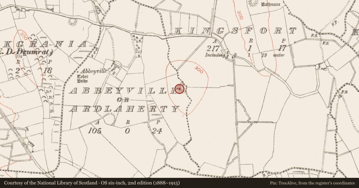 Ordnance Survey six-inch map, 2nd edition (1888–1915) covering the location of Ringfort - rath, Abbeyville Or Ardlaherty, County Sligo, with a pin at the register's coordinates