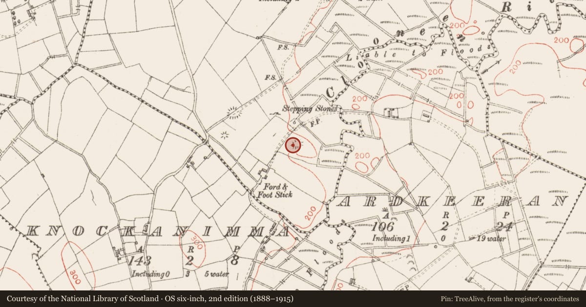 Ordnance Survey six-inch map, 2nd edition (1888–1915) covering the location of Barrow - mound barrow, Spurtown Lower, County Sligo, with a pin at the register's coordinates