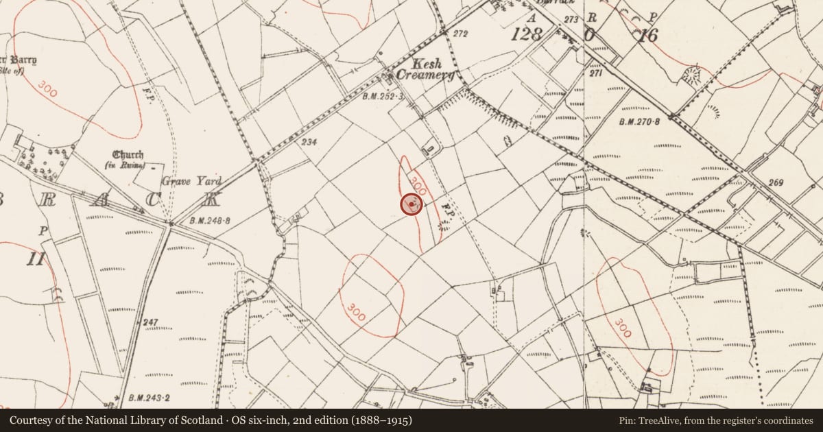 Ordnance Survey six-inch map, 2nd edition (1888–1915) covering the location of Barrow - mound barrow, Daghloonagh, County Sligo, with a pin at the register's coordinates