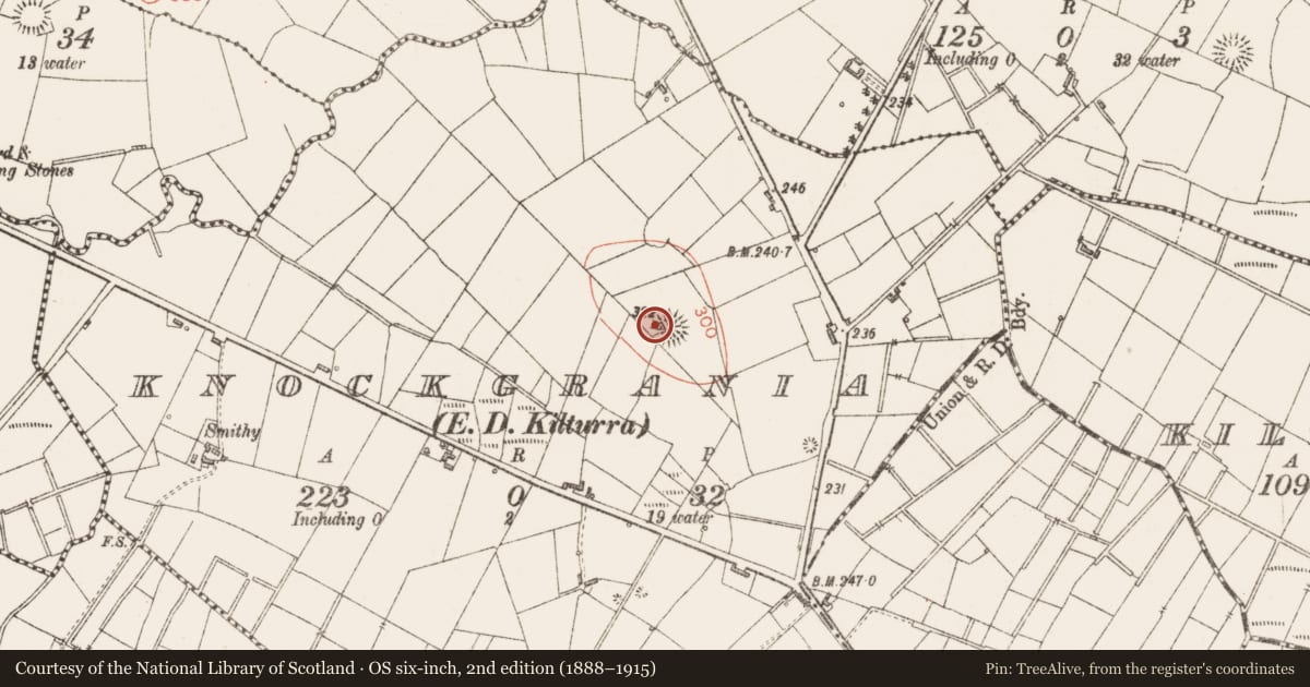 Ordnance Survey six-inch map, 2nd edition (1888–1915) covering the location of Souterrain, Knockgrania, County Sligo, with a pin at the register's coordinates
