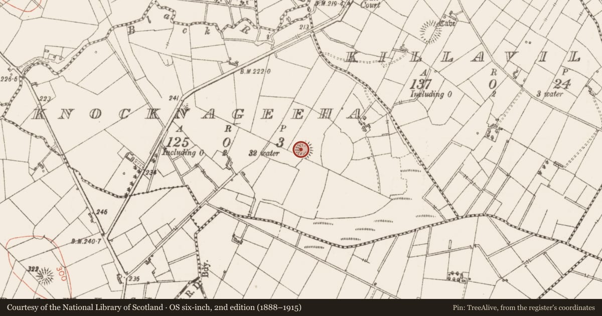 Ordnance Survey six-inch map, 2nd edition (1888–1915) covering the location of Ringfort - rath, Knocknageeha, County Sligo, with a pin at the register's coordinates