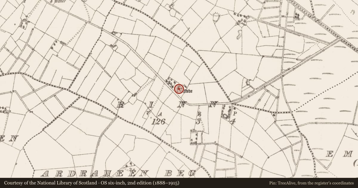 Ordnance Survey six-inch map, 2nd edition (1888–1915) covering the location of Souterrain, Rinn, County Sligo, with a pin at the register's coordinates