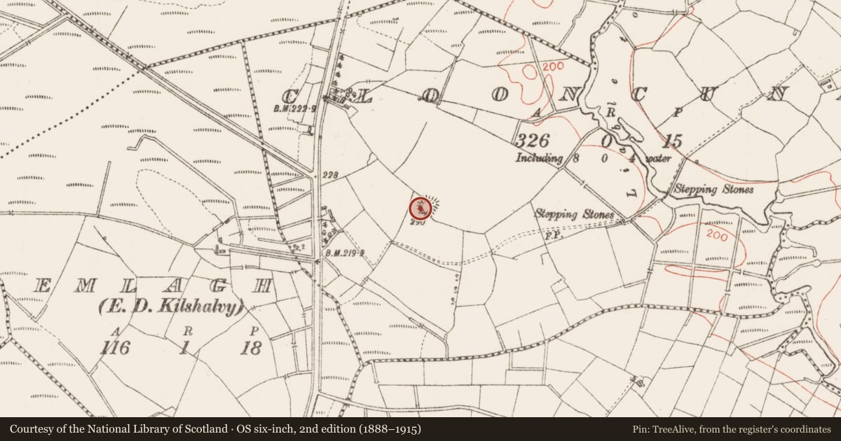 Ordnance Survey six-inch map, 2nd edition (1888–1915) covering the location of Ringfort - rath, Clooncunny, County Sligo, with a pin at the register's coordinates