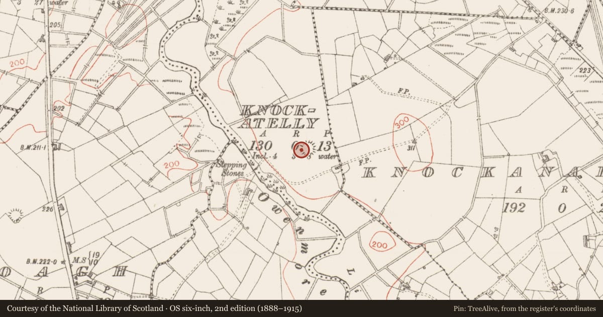 Ordnance Survey six-inch map, 2nd edition (1888–1915) covering the location of Ringfort - rath, Knockatelly, County Sligo, with a pin at the register's coordinates