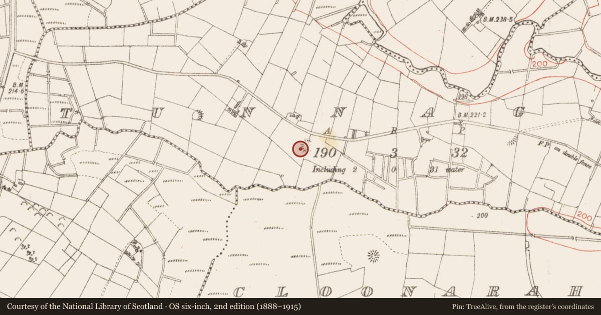 Ordnance Survey six-inch map, 2nd edition (1888–1915) covering the location of Ringfort - rath, Tunnagh, County Sligo, with a pin at the register's coordinates