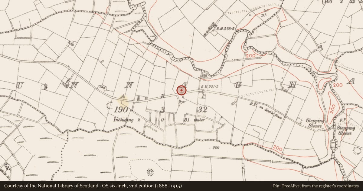 Ordnance Survey six-inch map, 2nd edition (1888–1915) covering the location of Ringfort - rath, Tunnagh, County Sligo, with a pin at the register's coordinates