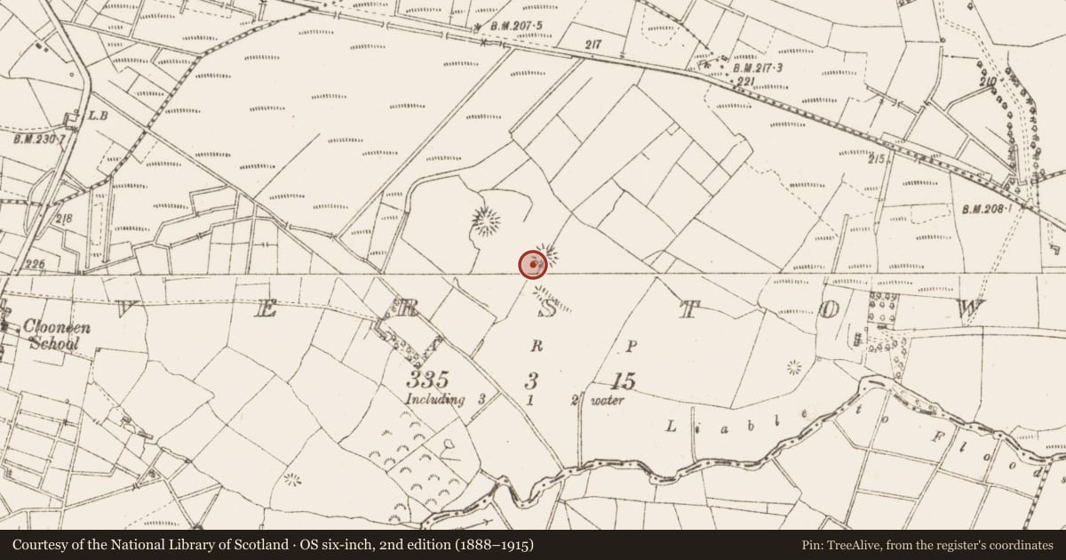 Ordnance Survey six-inch map, 2nd edition (1888–1915) covering the location of Souterrain, Riverstown, County Sligo, with a pin at the register's coordinates