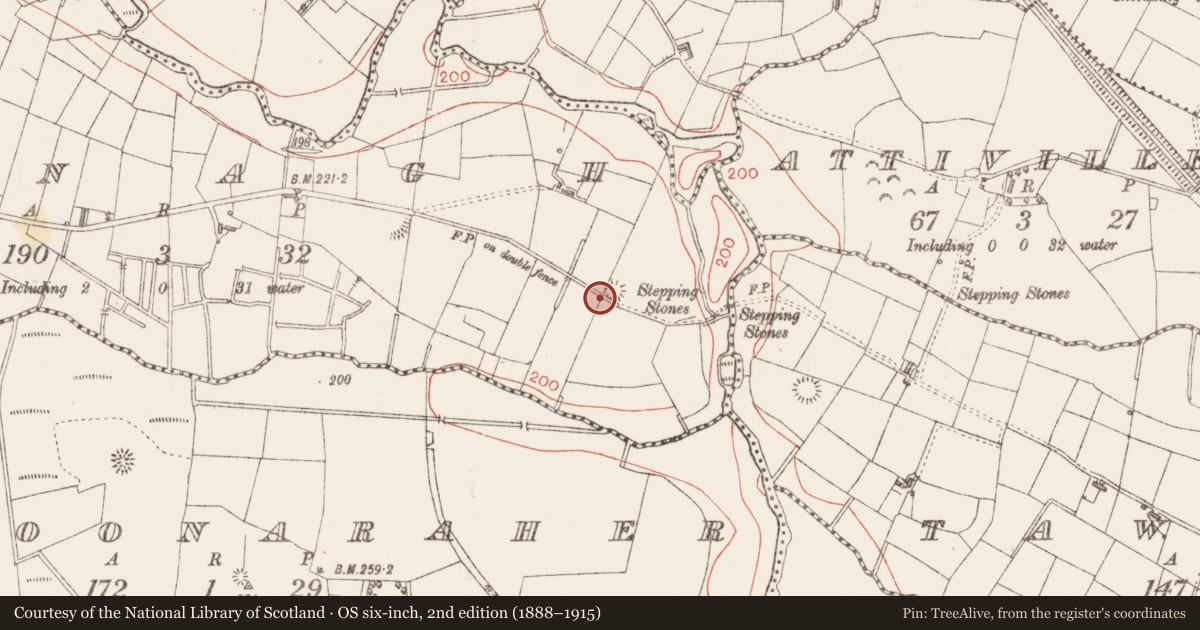 Ordnance Survey six-inch map, 2nd edition (1888–1915) covering the location of Ringfort - rath, Tunnagh, County Sligo, with a pin at the register's coordinates