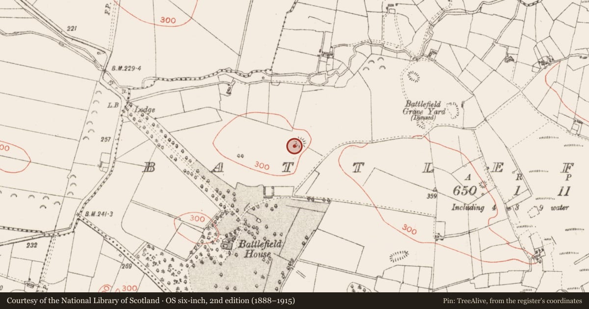 Ordnance Survey six-inch map, 2nd edition (1888–1915) covering the location of Ringfort - rath, Battlefield, County Sligo, with a pin at the register's coordinates