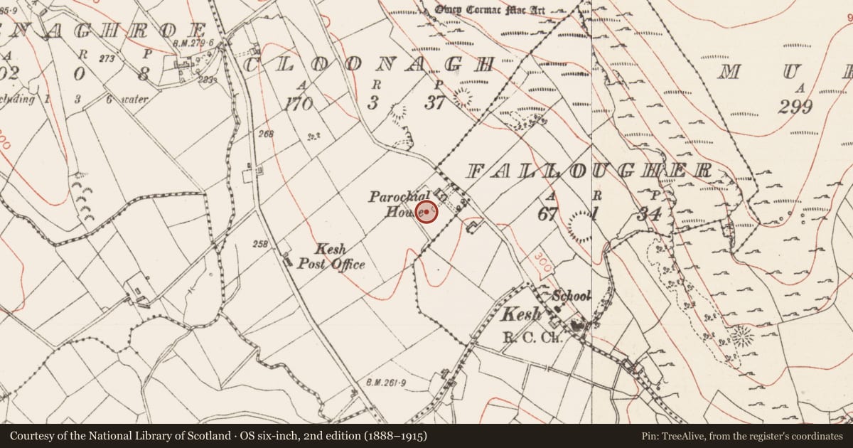 Ordnance Survey six-inch map, 2nd edition (1888–1915) covering the location of Barrow - embanked barrow, Cloonagh, County Sligo, with a pin at the register's coordinates