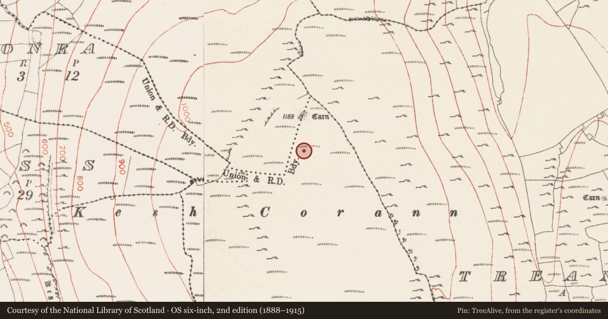 Ordnance Survey six-inch map, 2nd edition (1888–1915) covering the location of Hilltop enclosure, Drumnagranshy, Murhy, County Sligo, with a pin at the register's coordinates