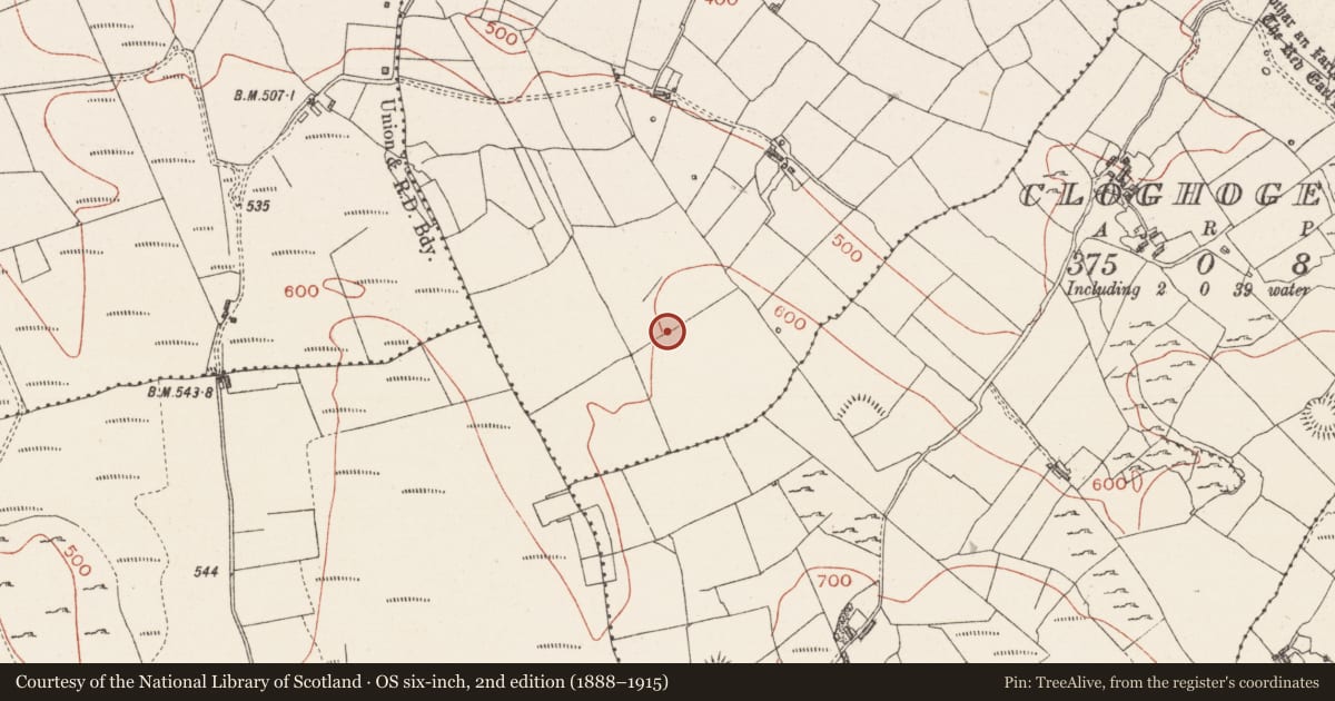 Ordnance Survey six-inch map, 2nd edition (1888–1915) covering the location of Quarry, Cloghoge Upper, County Sligo, with a pin at the register's coordinates