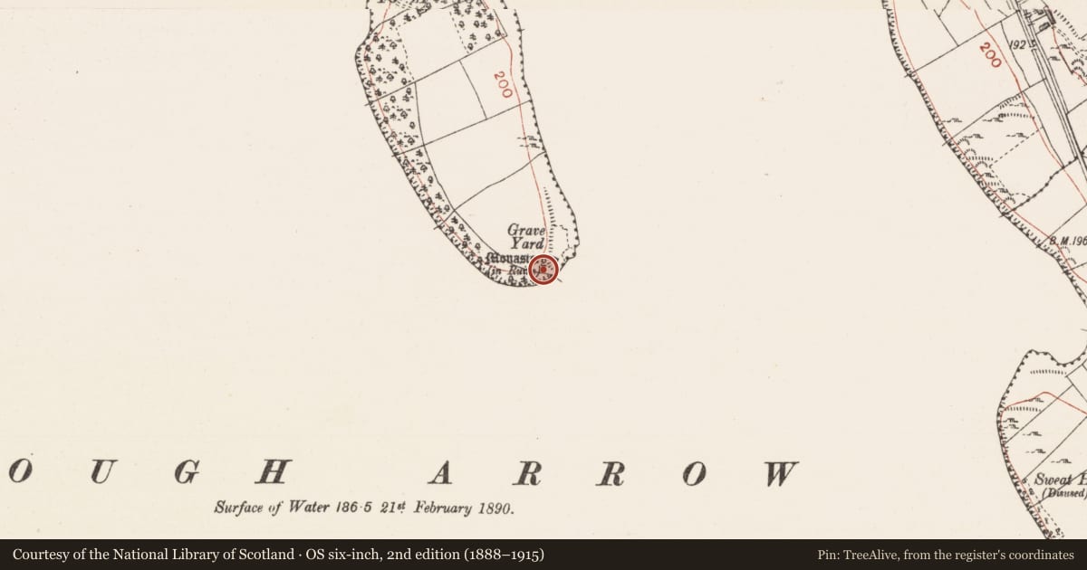 Ordnance Survey six-inch map, 2nd edition (1888–1915) covering the location of Graveyard, Inishmore Island, County Sligo, with a pin at the register's coordinates