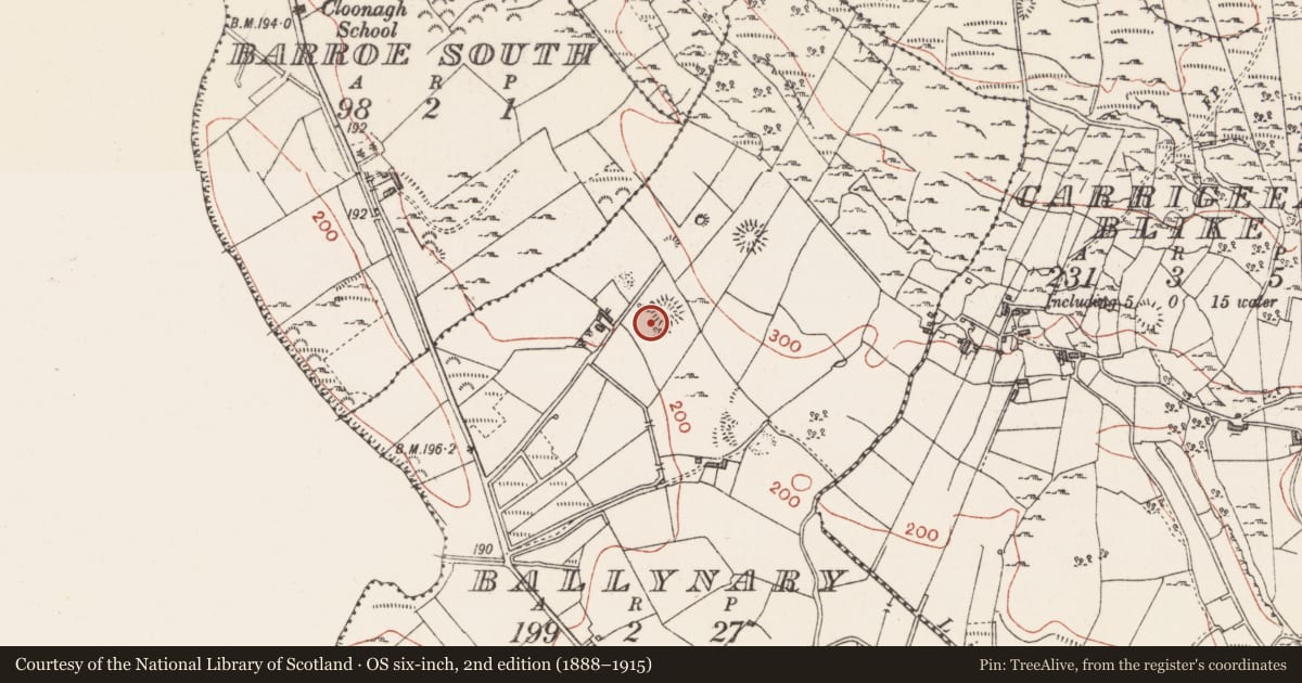 Ordnance Survey six-inch map, 2nd edition (1888–1915) covering the location of Ringfort - cashel, Ballynary, County Sligo, with a pin at the register's coordinates