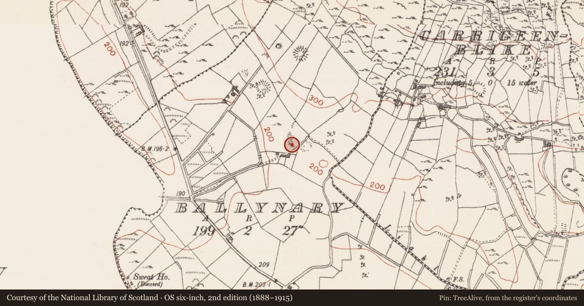 Ordnance Survey six-inch map, 2nd edition (1888–1915) covering the location of Quarry, Ballynary, County Sligo, with a pin at the register's coordinates