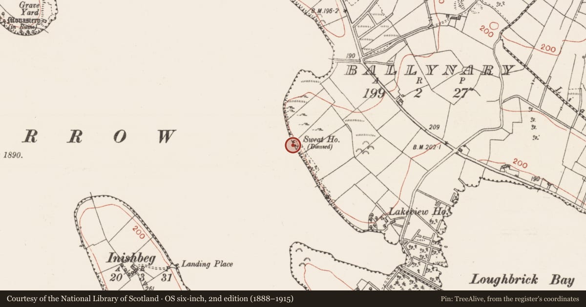 Ordnance Survey six-inch map, 2nd edition (1888–1915) covering the location of Sweathouse, Ballynary, County Sligo, with a pin at the register's coordinates