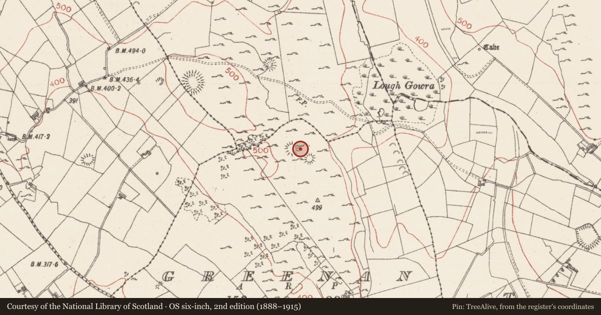 Ordnance Survey six-inch map, 2nd edition (1888–1915) covering the location of Enclosure, Greenan, County Sligo, with a pin at the register's coordinates