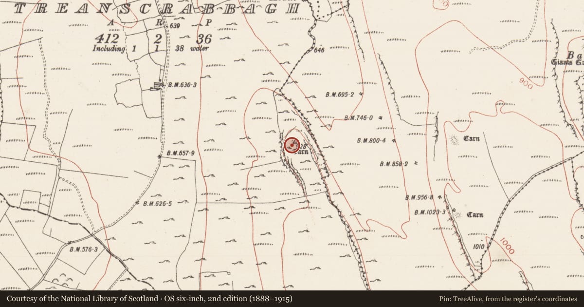 Ordnance Survey six-inch map, 2nd edition (1888–1915) covering the location of Cist, Treanscrabbagh, County Sligo, with a pin at the register's coordinates