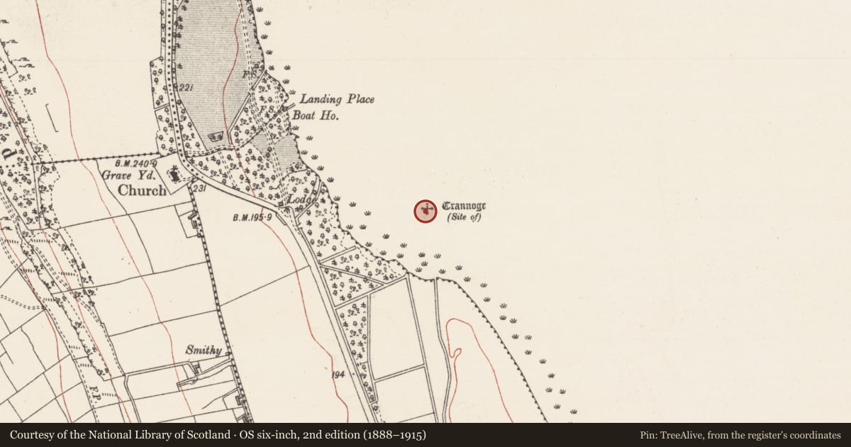 Ordnance Survey six-inch map, 2nd edition (1888–1915) covering the location of Crannog, Lough Arrow, County Sligo, with a pin at the register's coordinates