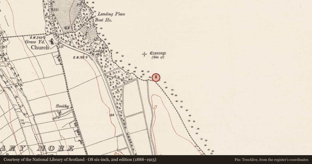 Ordnance Survey six-inch map, 2nd edition (1888–1915) covering the location of Crannog, Lough Arrow, County Sligo, with a pin at the register's coordinates