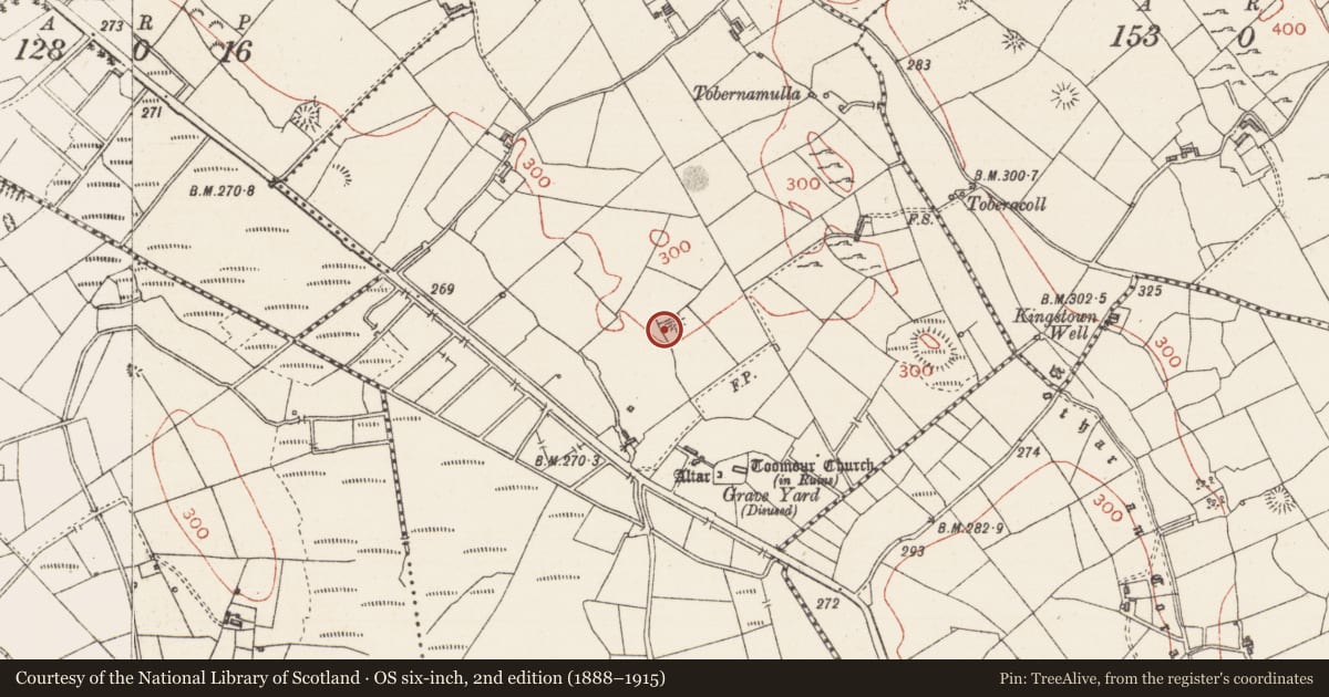 Ordnance Survey six-inch map, 2nd edition (1888–1915) covering the location of Barrow - unclassified, Toomour, County Sligo, with a pin at the register's coordinates