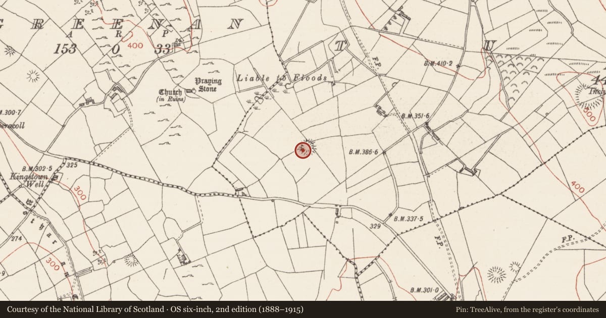 Ordnance Survey six-inch map, 2nd edition (1888–1915) covering the location of Ringfort - rath, Tully, County Sligo, with a pin at the register's coordinates