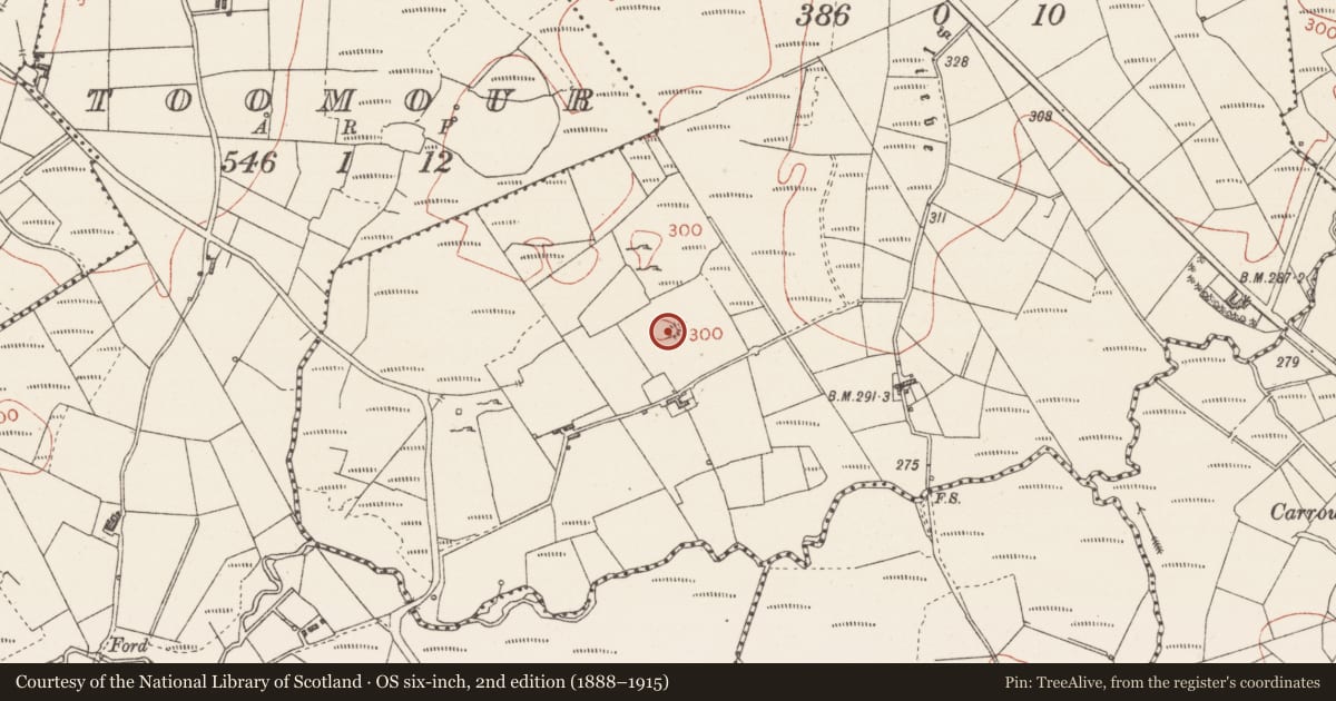 Ordnance Survey six-inch map, 2nd edition (1888–1915) covering the location of Barrow - mound barrow, Carrowreagh, County Sligo, with a pin at the register's coordinates
