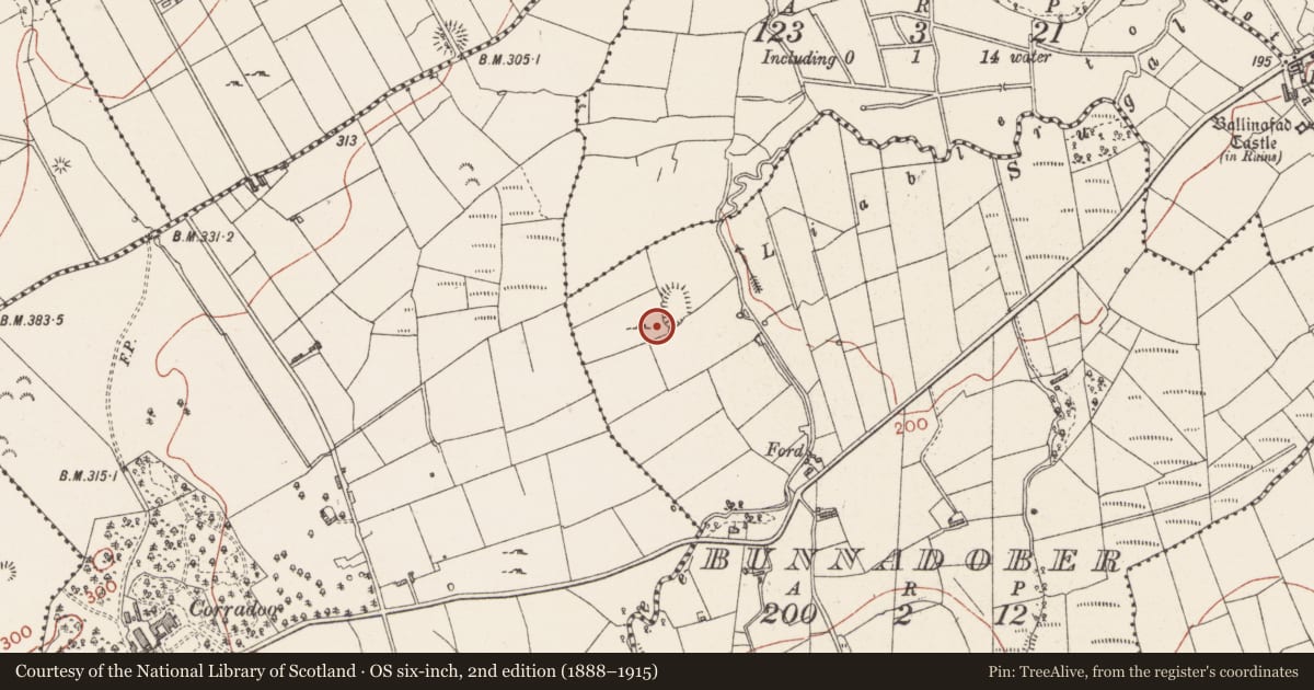 Ordnance Survey six-inch map, 2nd edition (1888–1915) covering the location of Souterrain, Bunnadober, County Sligo, with a pin at the register's coordinates
