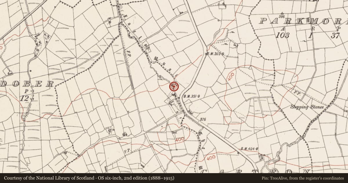 Ordnance Survey six-inch map, 2nd edition (1888–1915) covering the location of Road - road/trackway, County Sligo, with a pin at the register's coordinates