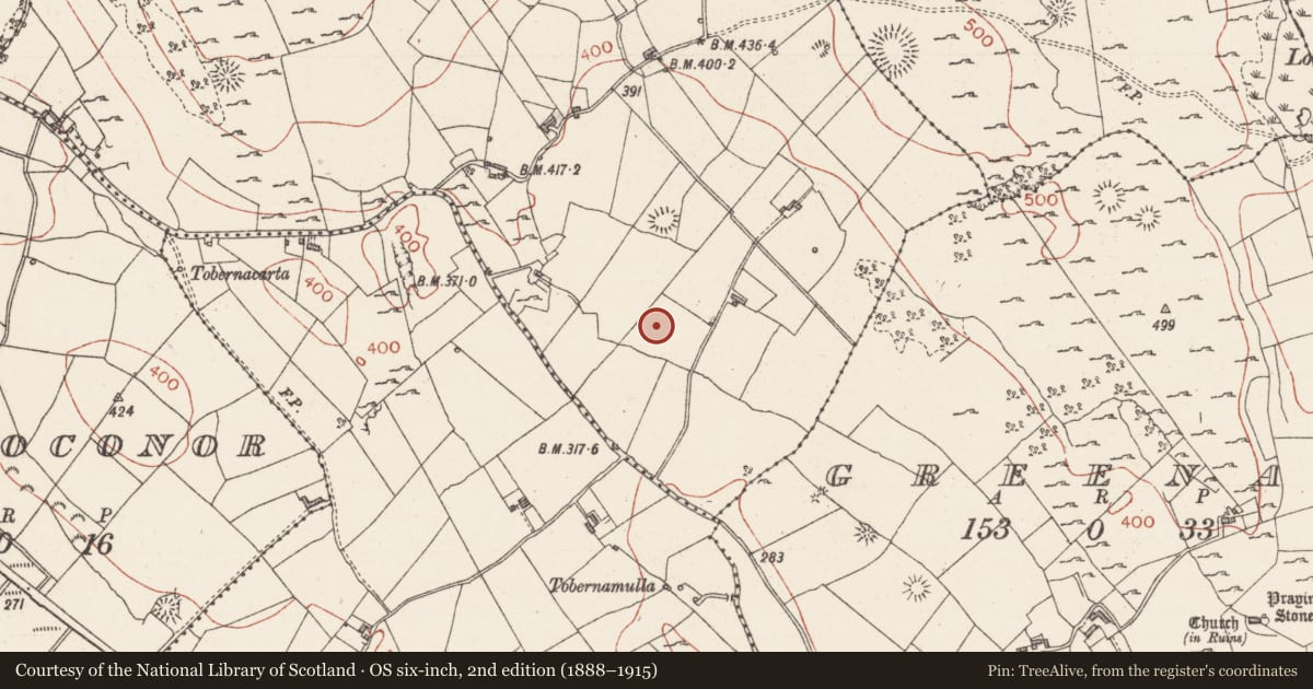 Ordnance Survey six-inch map, 2nd edition (1888–1915) covering the location of Cairn - unclassified, Murhy, County Sligo, with a pin at the register's coordinates