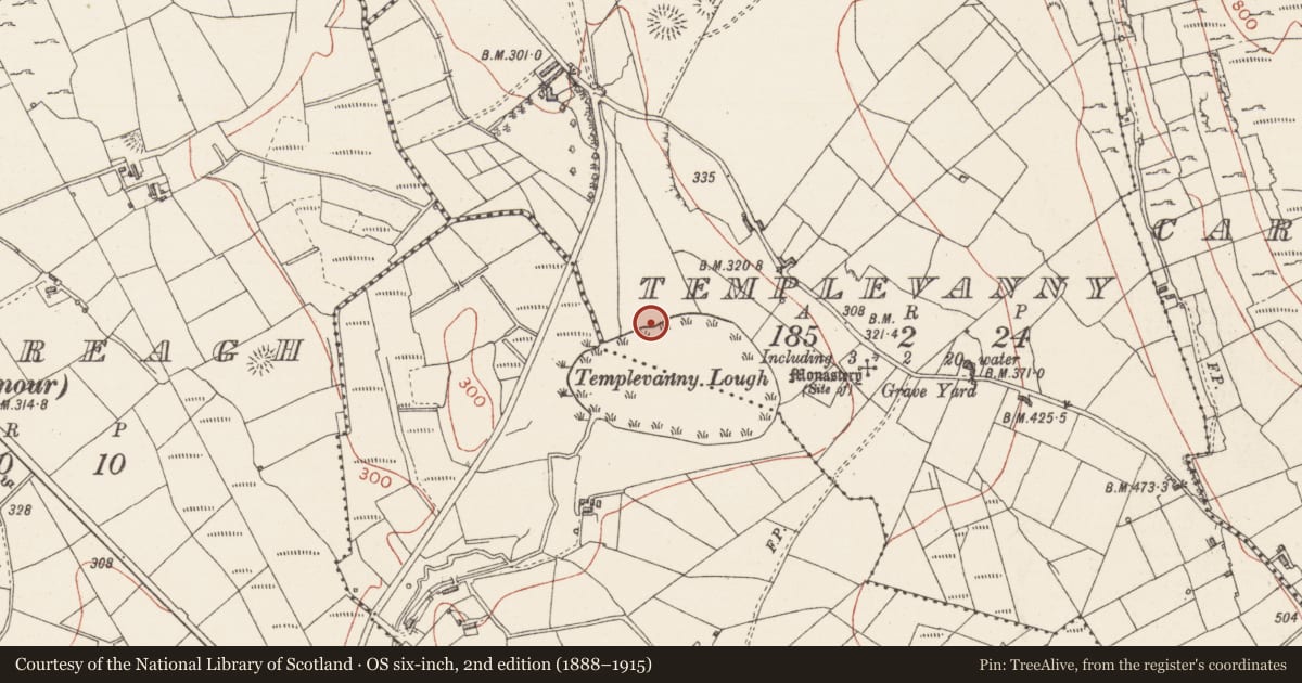Ordnance Survey six-inch map, 2nd edition (1888–1915) covering the location of Burnt mound, Templevanny, County Sligo, with a pin at the register's coordinates