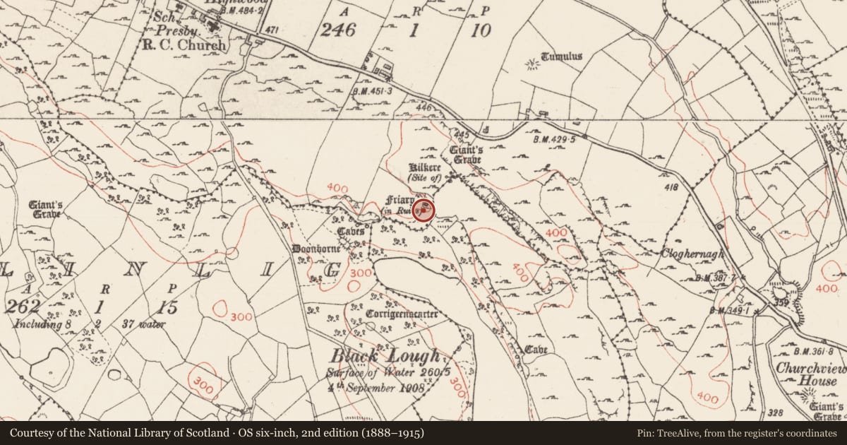 Ordnance Survey six-inch map, 2nd edition (1888–1915) covering the location of Ringfort - cashel, Highwood, County Sligo, with a pin at the register's coordinates