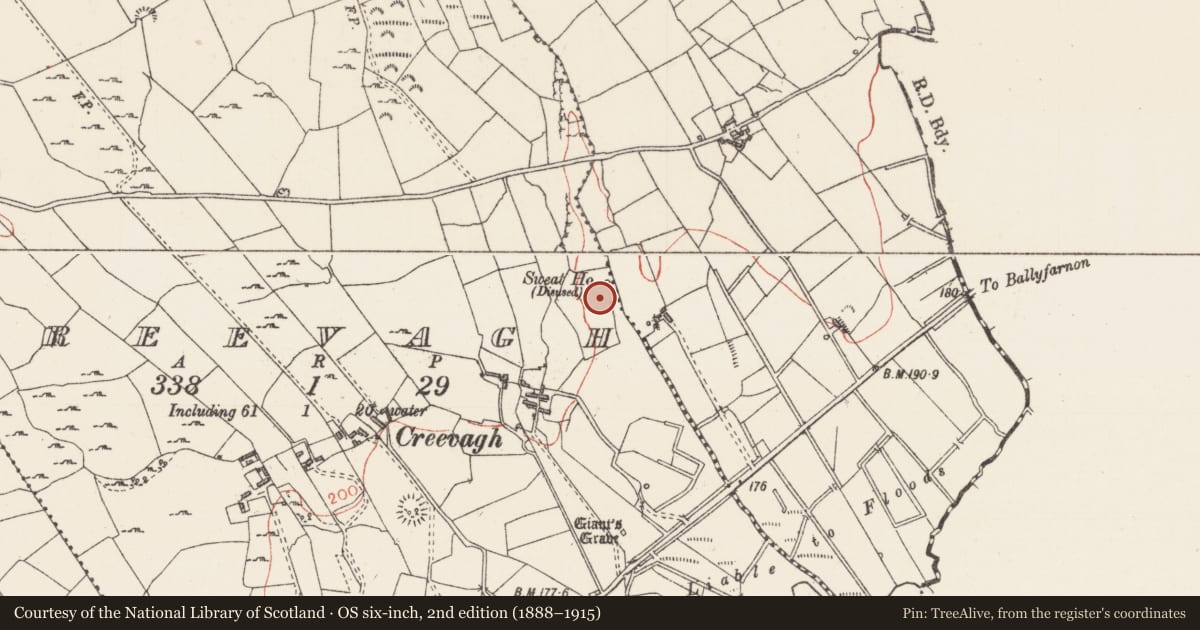Ordnance Survey six-inch map, 2nd edition (1888–1915) covering the location of Sweathouse, Creevagh, County Sligo, with a pin at the register's coordinates