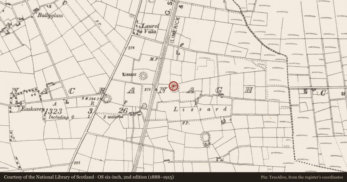 Ordnance Survey six-inch map, 2nd edition (1888–1915) covering the location of Ringfort - rath, Bunnacranagh, County Sligo, with a pin at the register's coordinates